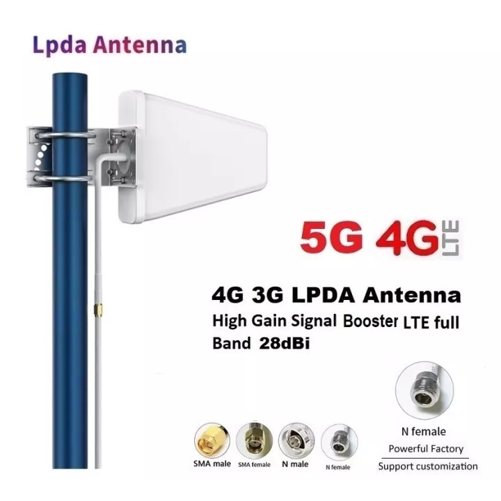 28dBi 5G 4G LPDA Antenna Booster LTE full Band 690-3700MHz low loss Cable Type N Male