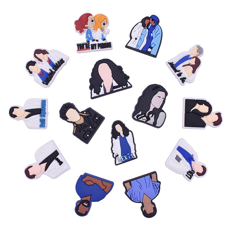1 ชิ้นการ์ตูนรองเท้า Charms  Greys Anatomy  DIY Clogs รองเท้าอุปกรณ์เสริม Fit รองเท้าแตะ Pins รองเท้