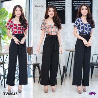 TwinsShopVip💗พร้อมส่ง TW8045 Jumpsuit จั๊มสูทยาวคอเหลี่ยม