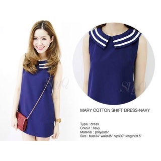 (ส่งฟรี) Slyq brand MARY COTTON DRESS-NAVY