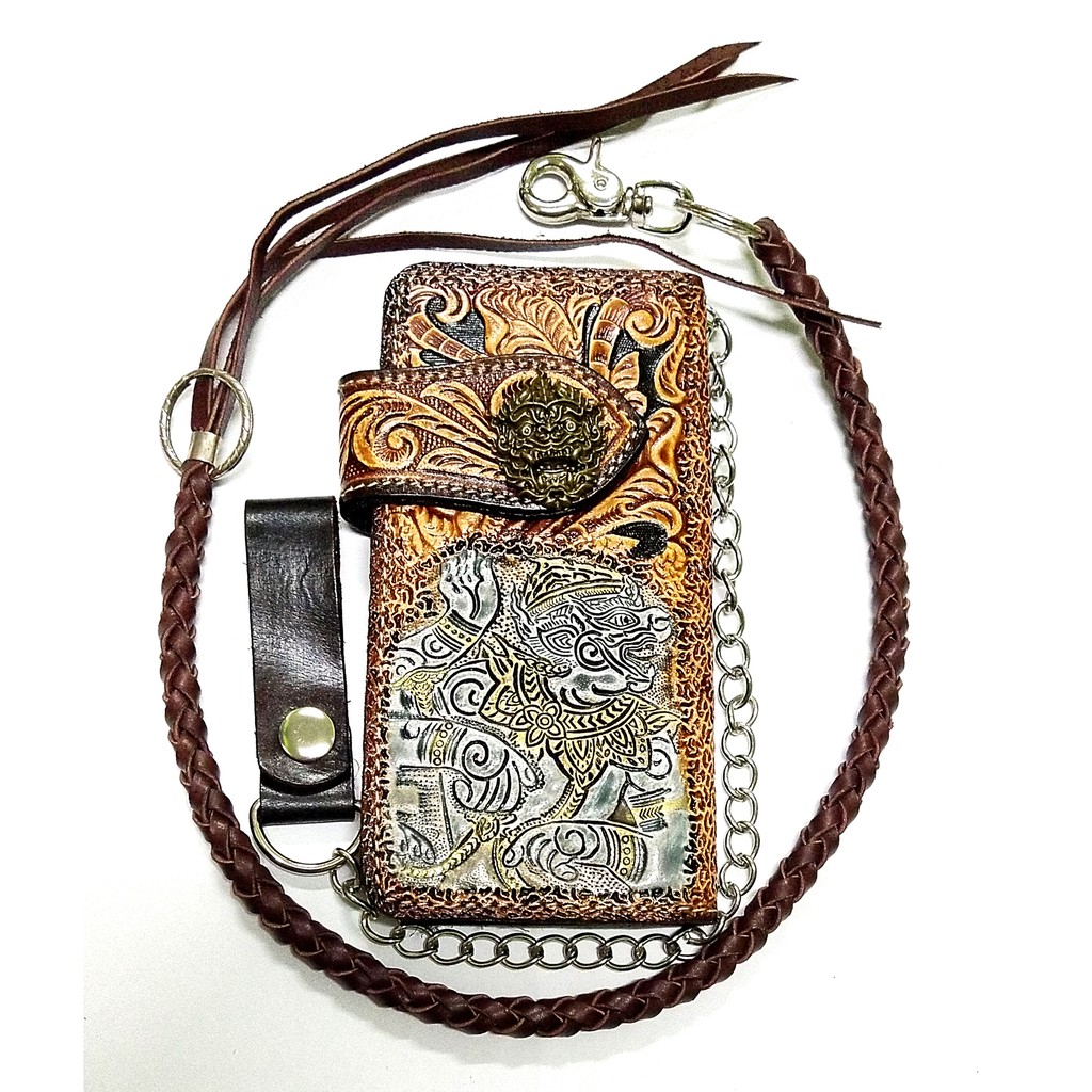 กระเป๋าสตางค์หนังตอกลายรุ่นพรีเมี่ยม แถมโซ่ และสายหนังถัก มีบริการเก็บปลายทาง - รูปที่ 4