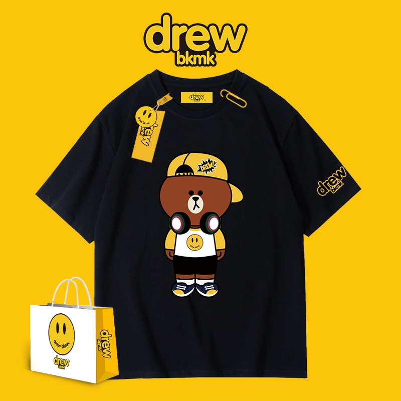 เสื้อยืดพิมพ์ลาย Bear Drew Smiling Face แฟชั่นฤดูร้อน 2021 สําหรับผู้ชายและผู้หญิง