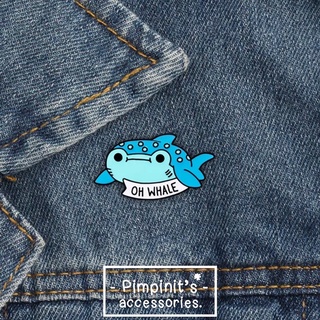 🇹🇭 พร้อมส่ง : 🐳 เข็มกลัดลายฉลามวาฬสีฟ้า “OH WHALE” | “OH WHALE” Blue Whale Shark Enamel Brooch Pin.