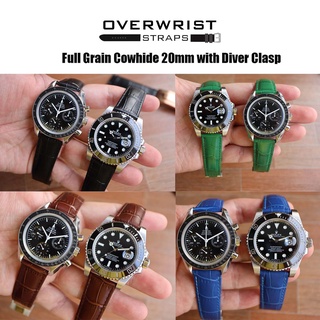 สายนาฬิกา สายหนังวัวแท้ สายหนังวัวปั้มลายจระเข้ overwrist Full Grain Cowhide 20mm