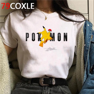 เสื้อขาว tshirt for men▼C.Pokemon Go Funny Cartoon Kawaii T Shirt Men Unisex Cute Pikachu T-shirt Fashiเสื้อยืด