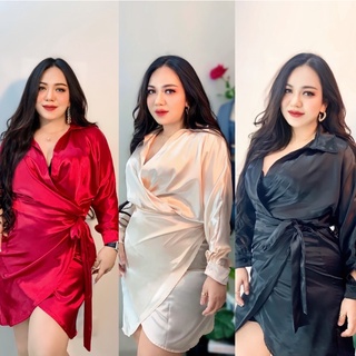 พร้อมส่ง เดรสสาวอวบ เดรสไซส์ใหญ่ รุ่นซาตินผูกเอวสุดเซ็กซี่ แบบใหม่แขนจั๊มอก 36-50 นิ้ว 100KG Plus size