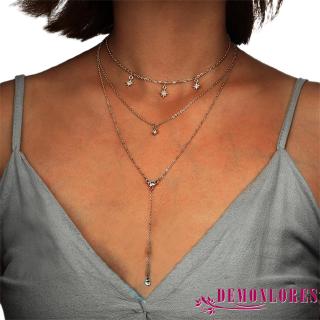 ❀DEM☞Fashion alloy multilayer diamond star clavicle chain simple necklace