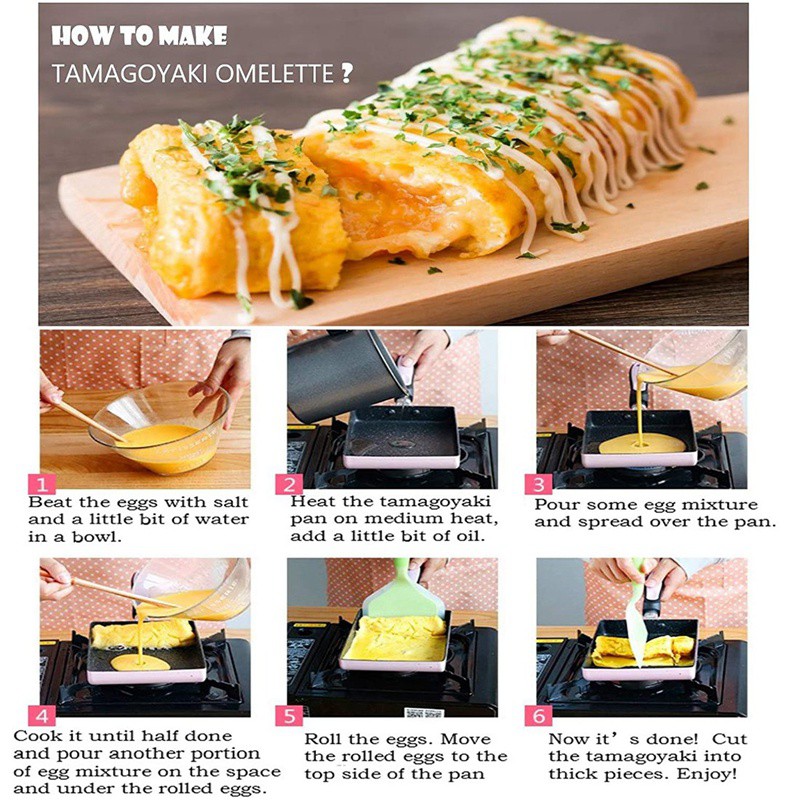 Yardwe Omelette Japonaise Pan Oeuf Pan Rectangle Poêle Mini Revêtement Antiadhésif Cuisine Tamagoyaki Ustensiles de Cuisine Fournitures 