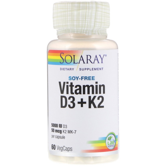 💥พร้อมส่ง💥🇺🇸 Solaray Vitamin D3 + K2, Soy Free, 60 VegCaps
