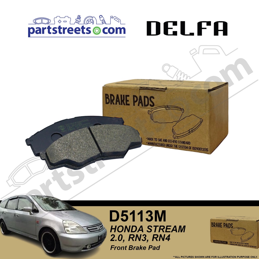 ผ้าเบรคหน้า DELFA - Honda Stream 2.0, RN3 RN4 - D5113M (1 ชุด)