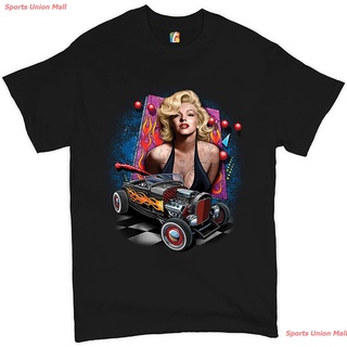 เสื้อยืดลำลองมาริลิน มอนโร ความงาม วงดนตรี หิน ดนตรี เด็กผู้ชาย เสื้อยืด Marilyn Monroe Hot Rod T-Shirt Vintage Route 66