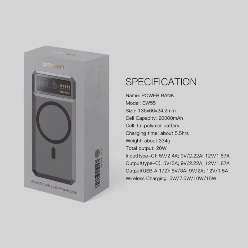 สินค้าพร้อมส่งจากไทย .Eloop EW55 20000mhA ของแท้ 100%