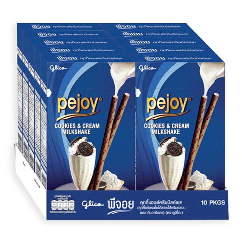 Glico Pejoy Cookies&Cream Milk Shake คุ๊กกี้แอนด์ครีม มิลค์เชค ขนาด 47 กรัม × 10 กล่อง