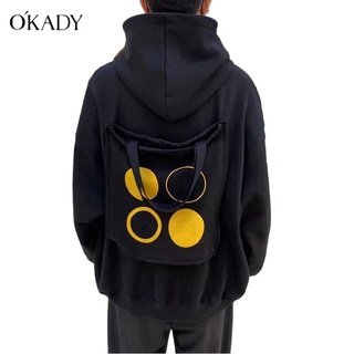 OKADY แฟชั่นคู่ Hooded เสื้อกันหนาว Trend Tote กระเป๋าผู้ชายฤดูใบไม้ร่วงแขนยาวเสื้อกันหนาวหลวมพิมพ์ Casual เสื้อกันหนาว