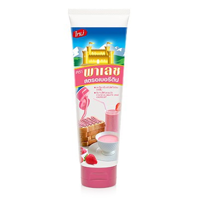 PALACE พาเลช นมข้นหวาน รสสตรอเบอร์รี่ แบบหลอดบีบ ขนาด 190/195ml/หลอด ยกแพ็ค 6หลอด พาเลซ