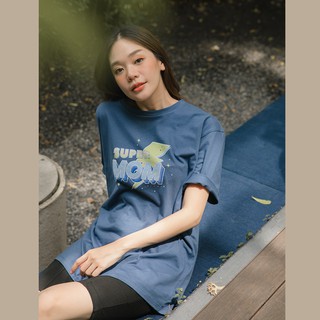 Picht Super Mom T-shirt เสื้อยืดน้ำเงิน พิมพ์ลายกราฟฟิค