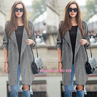 โค้ทกันหนาว ผ้าไม่หนาสไตส์ซาร่า สีเทาพับแขน 3 ส่วนได้