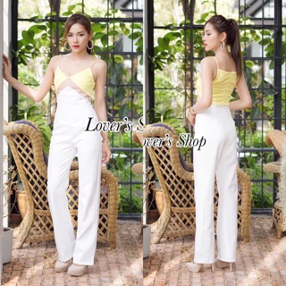 จั้มสูทสายเดี่ยวโทนสีขาวเหลือง