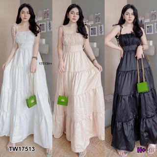 แม็กซี่เดรสสายเดี่ยวผูกไหล่อกลูกไม้ MM17513 One-shoulder maxi dress with lace bust