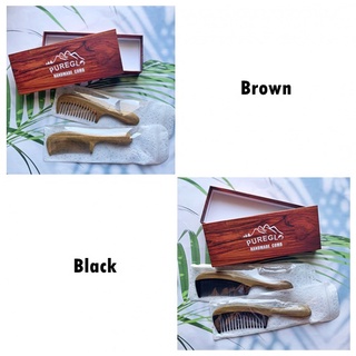 หวีด้ามไม้จันทน์หอม ฟันหวีทำจากเขาควาย แพ็คคู่ Handmade Comb Organic Green Sandalwood  Handle Buffalo Horn Tooth 2 pieces (PureGLO®)