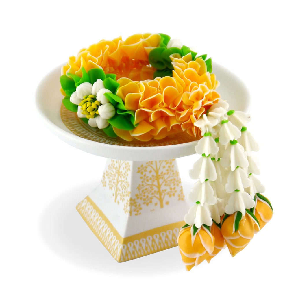มาลัยไหว้พระ พวงมาลัยดินผสม สีส้ม ขนาด 3 นิ้ว พวงมาลัยดินเผา พวงมาลัยปลอม หิ้งพระ ตกแต่งบ้าน BC-007/ORANGE