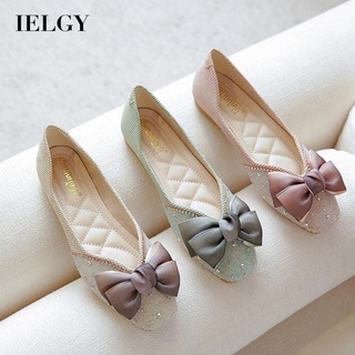 IELGY รองเท้าพื้นนุ่ม หัวเหลี่ยม ประดับโบว์ พลัสไซซ์ สําหรับผู้หญิง