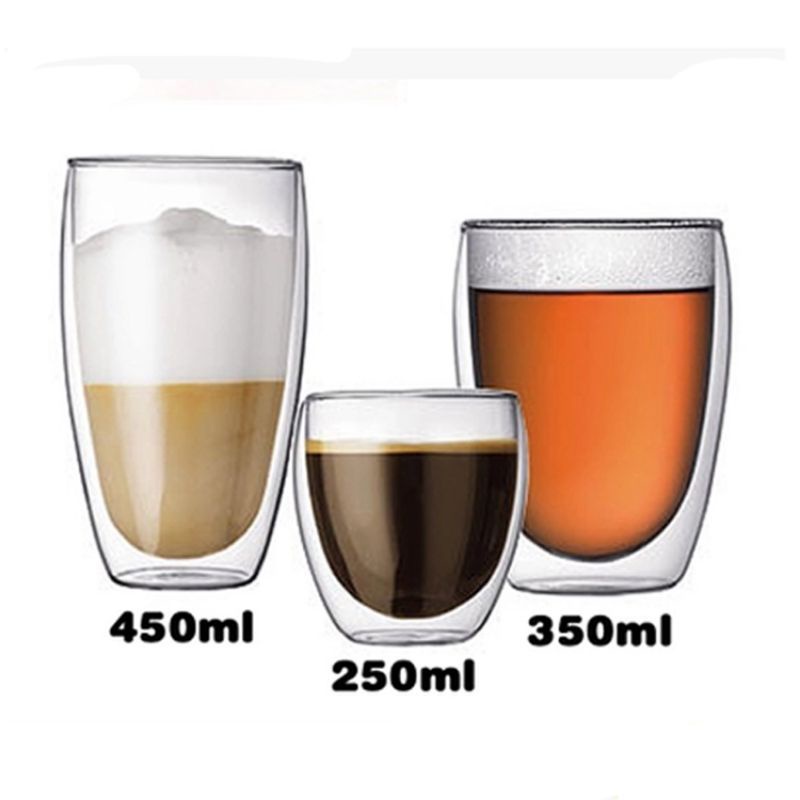[สต็อก SG] แก้วเก็บความเย็น Double Wall แก้วน้ํากาแฟ ชาร้อนและเย็น 80ml/250ml/350ml/450ml พร้อมที่จั