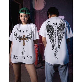 เสื้อยืด โอเวอร์ไซส์ สกรีนลาย ผ้า cotton 100% Rhyme 02 Angel Wings