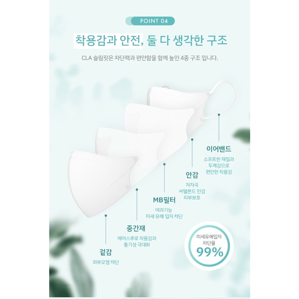 CLA Mask 2D Slim Fit แมสเกาหลีแท้100 ทรงสวยมาก กระชับใบหน้า (แพค5ชิ้น ...
