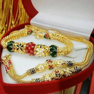 สร้อยคอ&amp; สร้อยข้อมือลายสี่เสา งานลงยา งานทอง5ไมครอน สวยเป๊ะ