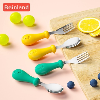 Beinland ชุดช้อนส้อมซิลิโคน สเตนเลส ช้อนส้อม อาหาร สําหรับเด็กทารกวัยหัดเดิน