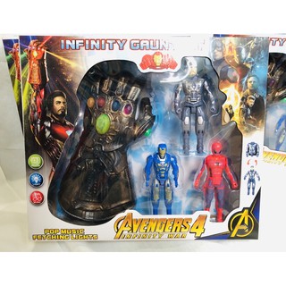 ถุงมือธานอส มีเสียง มีไฟ พร้อมหุ่นฮีโร่ 3 ตัว Thanos Glove Avengers4