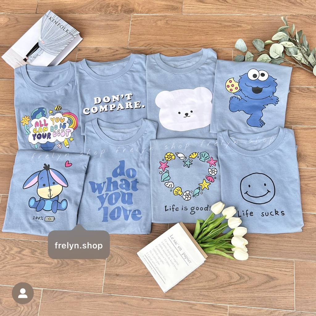 เสื้อยืด DUSTY BLUE OVERSIZE | TSHIRT TUMBLR TEE BLUE KOREAN SHORT WOMEN PLAIN RAINBOW WHITE BEAR CO