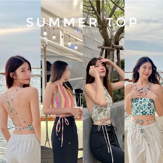 Summer top 350.- เสื้อผูกหลังฟรีไซส์ ผ้าPoland linen ลายพิมพ์