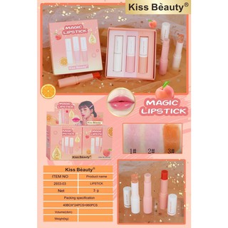 Kiss Beauty Magic Lipstick กลิ่นหอมผลไม้ ( 3 แท่ง 3 สี )