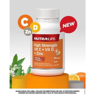 NutraLife High strength Vit C1200mg+Viamin D+Zinc 60 เม็ด ออสเตรเลีย