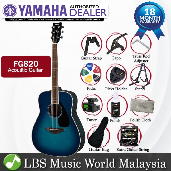 Yamaha FG820 44" ซื้อกีต้าร์โปร่ง Solid Spruce Top Sunset Blue (FG 820)