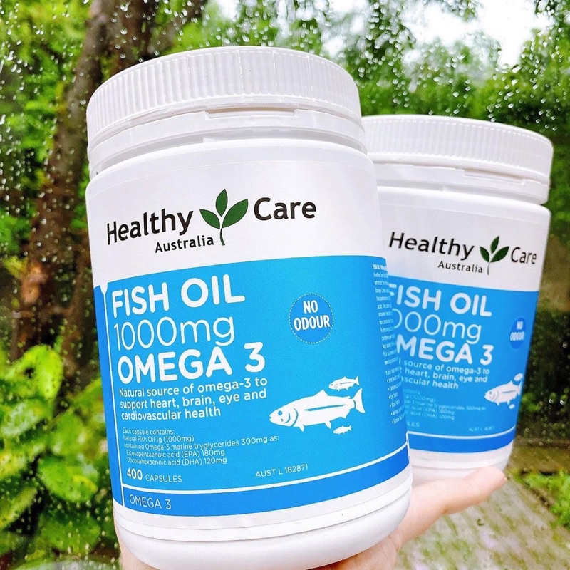 น้ำมันปลา Healthy Care Fish Oil 1000mg Omega 3  no odour (ไม่คาว) 400 เม็ด