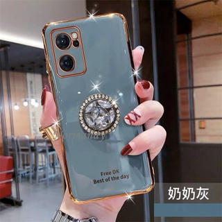 In Stock เคส Phone Case OPPO Reno7 Pro 7Z Reno6 Z 5G 2022 New Plating Casing Silicagel Soft Case with Fashion Crystal Stand เคสโทรศัพท์