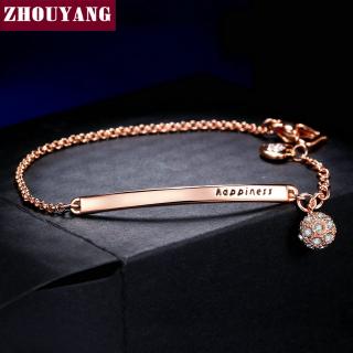 ZHOUYANG OL สไตล์ Cubic Zirconia กุหลาบสีทองลูกพรรคแฟชั่นเสน่ห์สร้อยข้อมือและกำไลเครื่องประดับสูงสุด ZYH196 คุณภาพ