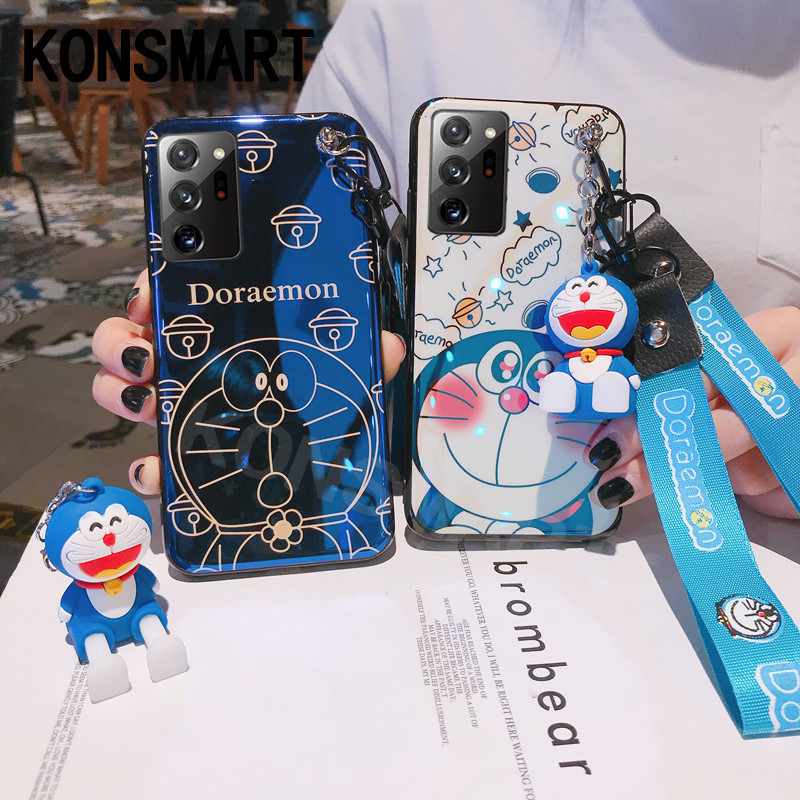 เคส Samsung Galaxy Note 20 Ultra 5G 2020 Case With Hand Strap + Neck Strap Cute Doraemon Doll Bracket Cartoon Phone Casing Samsung Note20