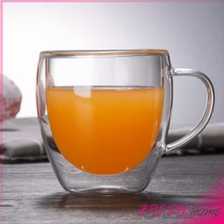 แก้วกาแฟทนความร้อนสองชั้น ถ้วยใส ถ้วยเครื่องดื่มน้ำร้อน น้ำเย็น glass