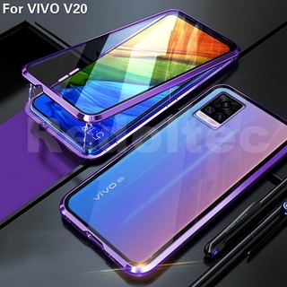 เคส VIVO V20 สองด้านด้านหน้าหลังกระจกแม่เหล็กดูดซับ 360 เต็มร่างกายป้องกันแม่เหล็กฮาร์ดปกหลัง