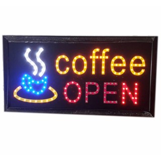 ป้ายไฟLED Coffee OPEN ป้ายไฟสำเร็จรูป ขนาด48*25 ซม. อักษร ตกแต่งหน้าร้านกาแฟ LED SIGN ข้อความ