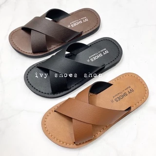 รองเท้าแตะ IVY SHOES ไซส์ 36-44 รองเท้าหนัง สไตล์วินเทจ (รุ่น VIN03- สวมไขว้) รองเท้าแตะหนัง