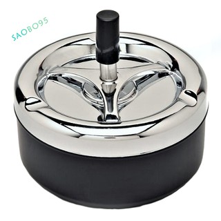 Round Push Down Cigarette Ashtray with Spinning Tray, Black