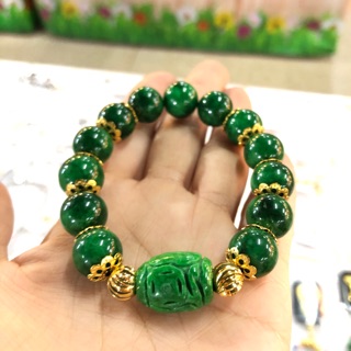 ข้อมือหยกจักรพรรดิ์เจได เนื้อเทียน Type A คั่นเม็ดทอง