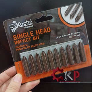 KOCHE ดอกไขควงตอกสั้น 2 x 36 mm. บรรจุ 10 ดอก ต่อแพค Single head impact bit ขายยกแพค