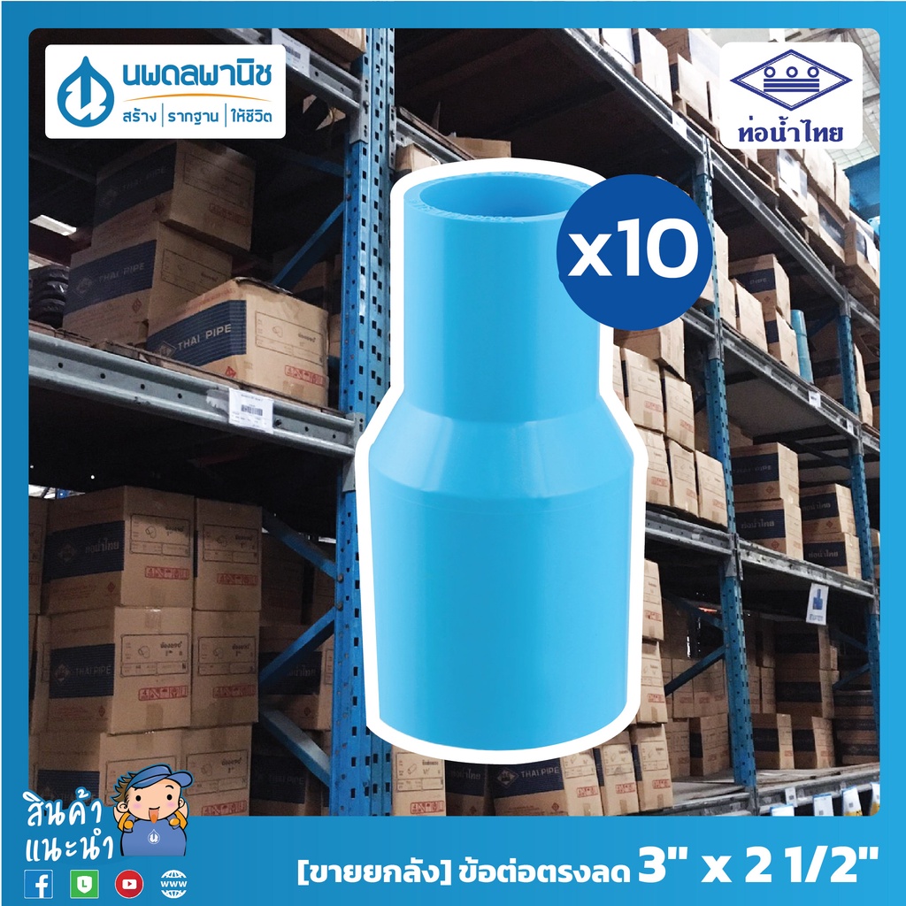 [ขายยกลัง 10 ตัว] ท่อน้ำไทย ข้อต่อตรงลด ขนาด 3"x2 1/2" (80x65) PVC 13.5 | ท่อพีวีซี ข้อลดพีวีซี ข้อตรงลด ข้อต่อตรงพีวีซี