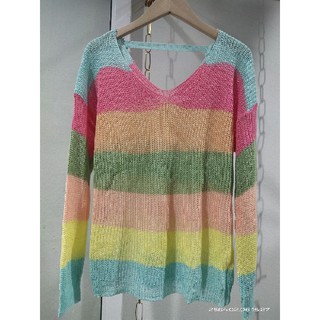 เสื้อไหมพรมสีรุ้งผ้าบาง